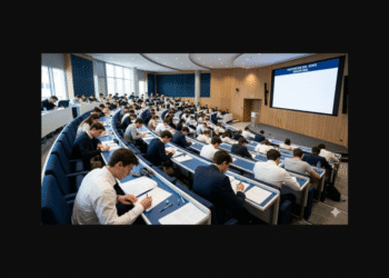 Étudiants en prépa composant les épreuves écrites du concours BCE 2026 dans un amphithéâtre moderne